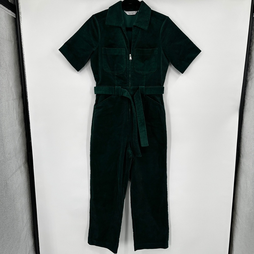 Atelier & Other Stories Green Corduroy Zip Front Belted Utility Jumpsuit Women 6 - Picture 1 of 11